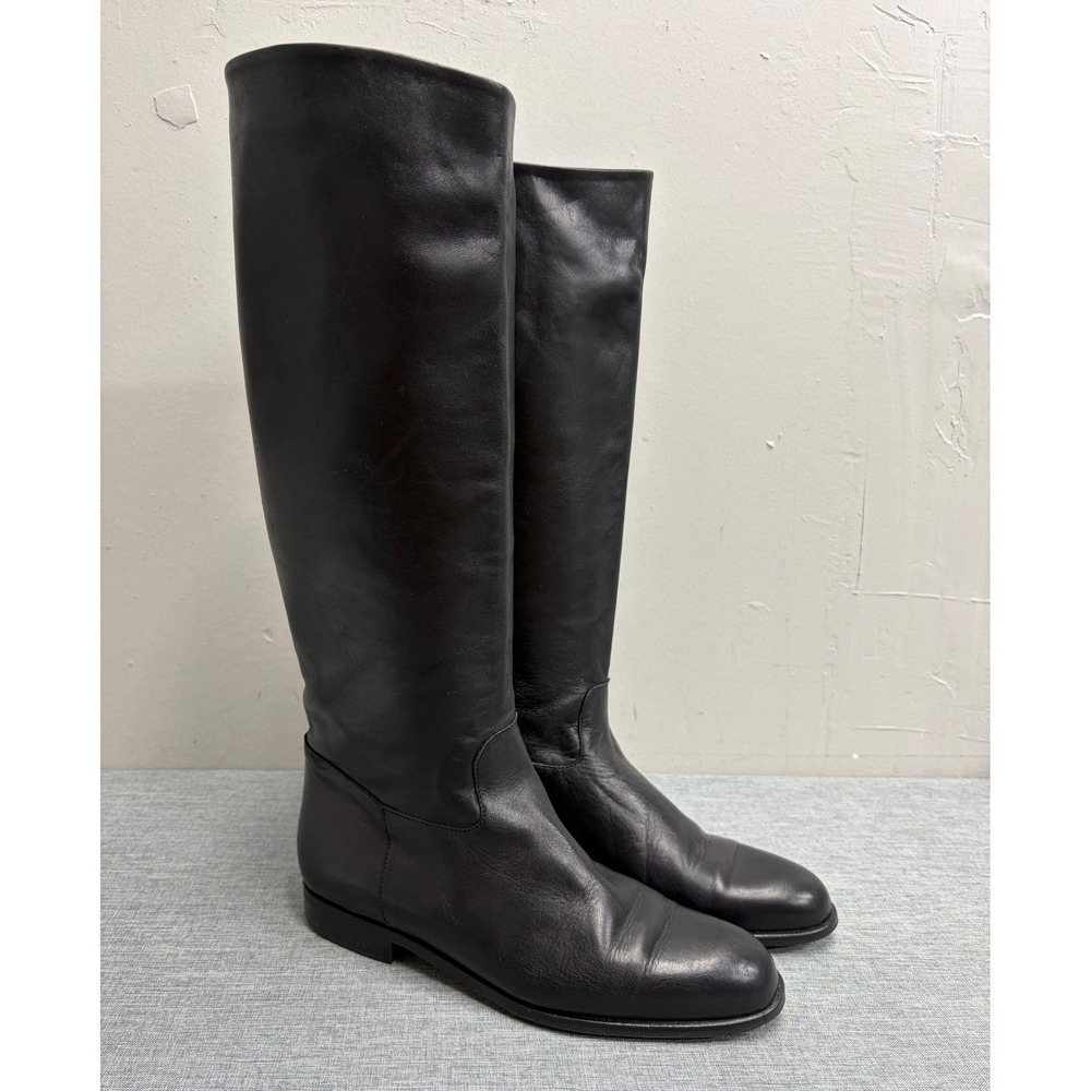 Naturalizer Tall Boots Women 9 Black Leather Made in Italy Vintage Riding Flat